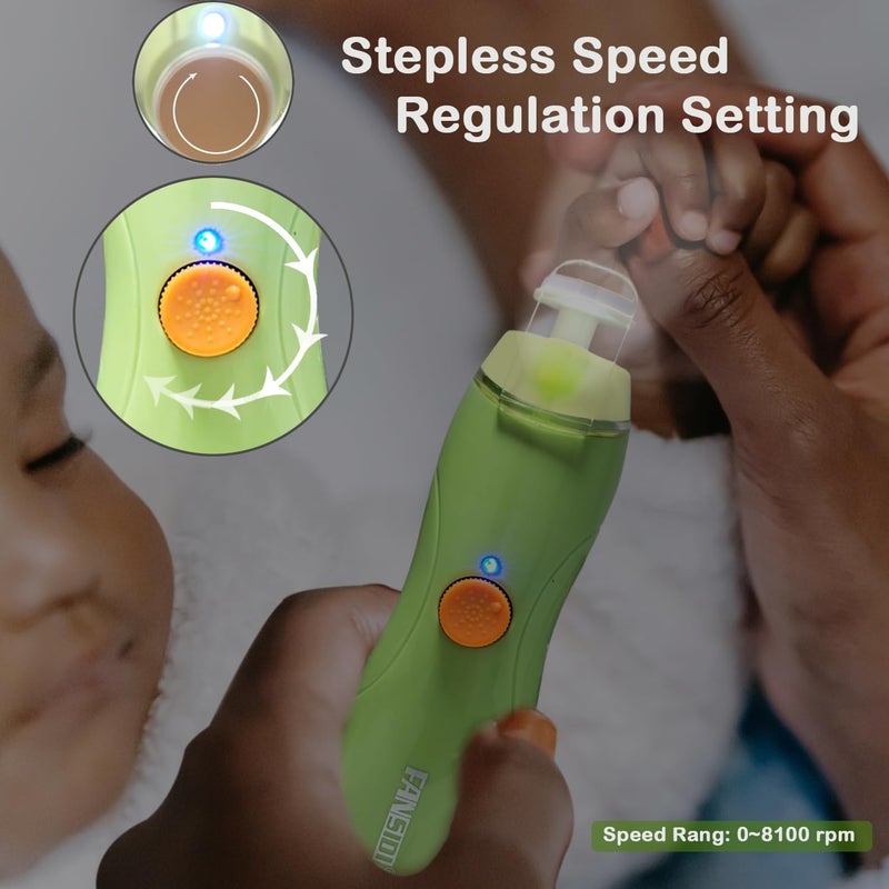 FANSIDI Rechargeable Baby Nail File with 8100RPM Motor, Stepless Speed Control, Pressure-Stop Safety, Type-C Charging, Quiet Electric Nail Trimmer for Newborns, Toddlers & Adults, Fresh Mint Green - Image 3